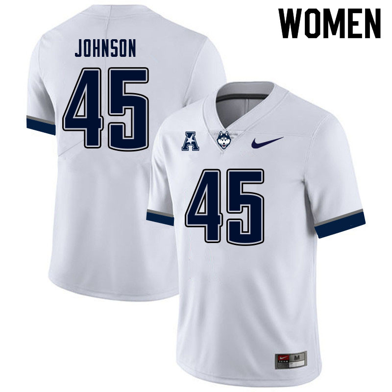Women #45 Christopher Johnson Uconn Huskies College Football Jerseys Sale-White - Click Image to Close